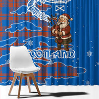 Scotland Christmas Window Curtain with Santa Playing Bagpipes and Blue Red Tartan Music Notes - Wonder Print Shop