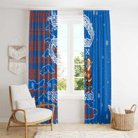 Scotland Christmas Window Curtain with Santa Playing Bagpipes and Blue Red Tartan Music Notes - Wonder Print Shop