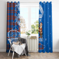 Scotland Christmas Window Curtain with Santa Playing Bagpipes and Blue Red Tartan Music Notes - Wonder Print Shop