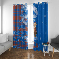 Scotland Christmas Window Curtain with Santa Playing Bagpipes and Blue Red Tartan Music Notes - Wonder Print Shop