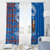 Scotland Christmas Window Curtain with Santa Playing Bagpipes and Blue Red Tartan Music Notes - Wonder Print Shop