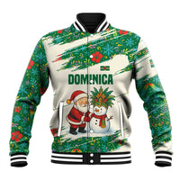 Dominica Christmas Baseball Jacket with Santa Snowman and Tropical Carnival Headpiece - Wonder Print Shop