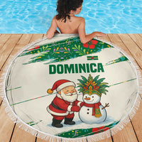 Dominica Christmas Beach Blanket with Santa Snowman and Tropical Carnival Headpiece - Wonder Print Shop