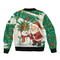 Dominica Christmas Bomber Jacket with Santa Snowman and Tropical Carnival Headpiece - Wonder Print Shop