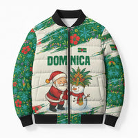 Dominica Christmas Bomber Puffer Jacket with Santa Snowman and Tropical Carnival Headpiece - Wonder Print Shop