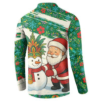 Dominica Christmas Button Sweatshirt with Santa Snowman and Tropical Carnival Headpiece - Wonder Print Shop