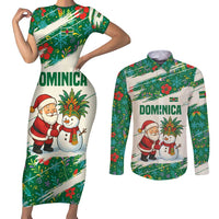 Dominica Christmas Couples Matching Short Sleeve Bodycon Dress and Long Sleeve Button Shirt with Santa Snowman and Tropical Carnival Headpiece - Wonder Print Shop