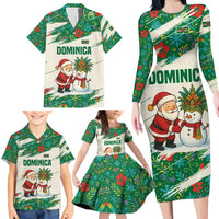 Dominica Christmas Family Matching Long Sleeve Bodycon Dress and Hawaiian Shirt with Santa Snowman and Tropical Carnival Headpiece - Wonder Print Shop