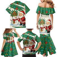 Dominica Christmas Family Matching Mermaid Dress and Hawaiian Shirt with Santa Snowman and Tropical Carnival Headpiece - Wonder Print Shop