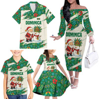 Dominica Christmas Family Matching Off The Shoulder Long Sleeve Dress and Hawaiian Shirt with Santa Snowman and Tropical Carnival Headpiece - Wonder Print Shop