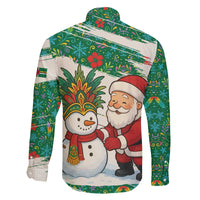 Dominica Christmas Family Matching Off The Shoulder Long Sleeve Dress and Hawaiian Shirt with Santa Snowman and Tropical Carnival Headpiece - Wonder Print Shop
