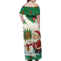 Dominica Christmas Family Matching Off Shoulder Maxi Dress and Hawaiian Shirt with Santa Snowman and Tropical Carnival Headpiece - Wonder Print Shop