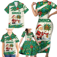 Dominica Christmas Family Matching Short Sleeve Bodycon Dress and Hawaiian Shirt with Santa Snowman and Tropical Carnival Headpiece - Wonder Print Shop