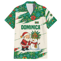 Dominica Christmas Family Matching Short Sleeve Bodycon Dress and Hawaiian Shirt with Santa Snowman and Tropical Carnival Headpiece - Wonder Print Shop