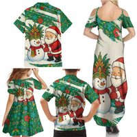 Dominica Christmas Family Matching Summer Maxi Dress and Hawaiian Shirt with Santa Snowman and Tropical Carnival Headpiece - Wonder Print Shop