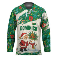Dominica Christmas Hockey Jersey with Santa Snowman and Tropical Carnival Headpiece - Wonder Print Shop