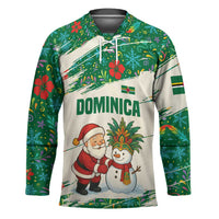 Dominica Christmas Hockey Jersey with Santa Snowman and Tropical Carnival Headpiece - Wonder Print Shop
