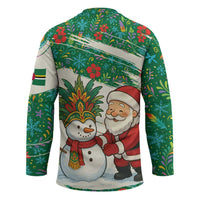 Dominica Christmas Hockey Jersey with Santa Snowman and Tropical Carnival Headpiece - Wonder Print Shop