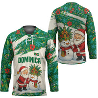 Dominica Christmas Hockey Jersey with Santa Snowman and Tropical Carnival Headpiece - Wonder Print Shop