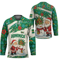 Dominica Christmas Hockey Jersey with Santa Snowman and Tropical Carnival Headpiece - Wonder Print Shop