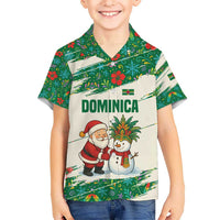 Dominica Christmas Kid Hawaiian Shirt with Santa Snowman and Tropical Carnival Headpiece - Wonder Print Shop