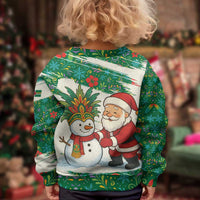 Dominica Christmas Kid Ugly Christmas Sweater with Santa Snowman and Tropical Carnival Headpiece - Wonder Print Shop