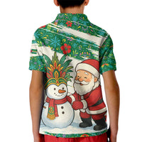 Dominica Christmas Kid Polo Shirt with Santa Snowman and Tropical Carnival Headpiece - Wonder Print Shop