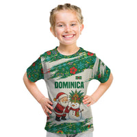 Dominica Christmas Kid T Shirt with Santa Snowman and Tropical Carnival Headpiece - Wonder Print Shop