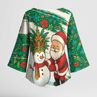Dominica Christmas Kimono Sleeve Blouse with Santa Snowman and Tropical Carnival Headpiece - Wonder Print Shop