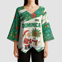 Dominica Christmas Kimono Sleeve Blouse with Santa Snowman and Tropical Carnival Headpiece - Wonder Print Shop