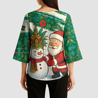 Dominica Christmas Kimono Sleeve Blouse with Santa Snowman and Tropical Carnival Headpiece - Wonder Print Shop