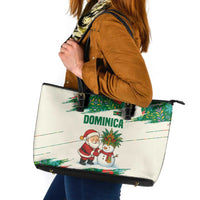 Dominica Christmas Leather Tote Bag with Santa Snowman and Tropical Carnival Headpiece - Wonder Print Shop
