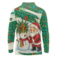 Dominica Christmas Long Sleeve Polo Shirt with Santa Snowman and Tropical Carnival Headpiece - Wonder Print Shop