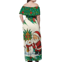 Dominica Christmas Off Shoulder Maxi Dress with Santa Snowman and Tropical Carnival Headpiece - Wonder Print Shop