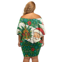 Dominica Christmas Off Shoulder Short Dress with Santa Snowman and Tropical Carnival Headpiece - Wonder Print Shop