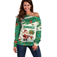 Dominica Christmas Off Shoulder Sweater with Santa Snowman and Tropical Carnival Headpiece - Wonder Print Shop