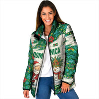Dominica Christmas Padded Jacket with Santa Snowman and Tropical Carnival Headpiece - Wonder Print Shop