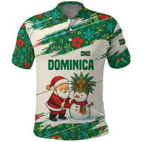 Dominica Christmas Polo Shirt with Santa Snowman and Tropical Carnival Headpiece - Wonder Print Shop