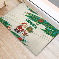 Dominica Christmas Rubber Doormat with Santa Snowman and Tropical Carnival Headpiece - Wonder Print Shop