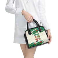 Dominica Christmas Shoulder Handbag with Santa Snowman and Tropical Carnival Headpiece - Wonder Print Shop