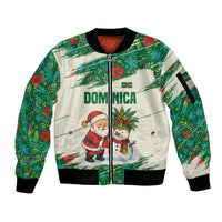 Dominica Christmas Sleeve Zip Bomber Jacket with Santa Snowman and Tropical Carnival Headpiece - Wonder Print Shop