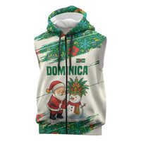 Dominica Christmas Sleeveless Zip Hoodie with Santa Snowman and Tropical Carnival Headpiece - Wonder Print Shop