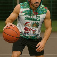 Dominica Christmas Sleeveless Zip Hoodie with Santa Snowman and Tropical Carnival Headpiece - Wonder Print Shop