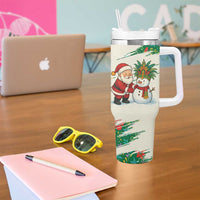 Dominica Christmas Tumbler With Handle with Santa Snowman and Tropical Carnival Headpiece - Wonder Print Shop