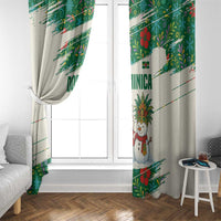 Dominica Christmas Window Curtain with Santa Snowman and Tropical Carnival Headpiece - Wonder Print Shop