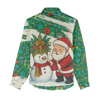 Dominica Christmas Women Casual Shirt with Santa Snowman and Tropical Carnival Headpiece - Wonder Print Shop
