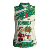 Dominica Christmas Women Sleeveless Polo Shirt with Santa Snowman and Tropical Carnival Headpiece - Wonder Print Shop