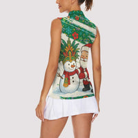 Dominica Christmas Women Sleeveless Polo Shirt with Santa Snowman and Tropical Carnival Headpiece - Wonder Print Shop