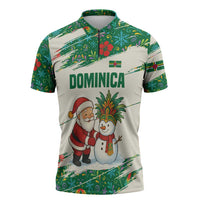 Dominica Christmas Zipper Polo Shirt with Santa Snowman and Tropical Carnival Headpiece - Wonder Print Shop