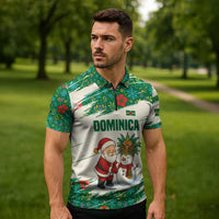 Dominica Christmas Zipper Polo Shirt with Santa Snowman and Tropical Carnival Headpiece - Wonder Print Shop